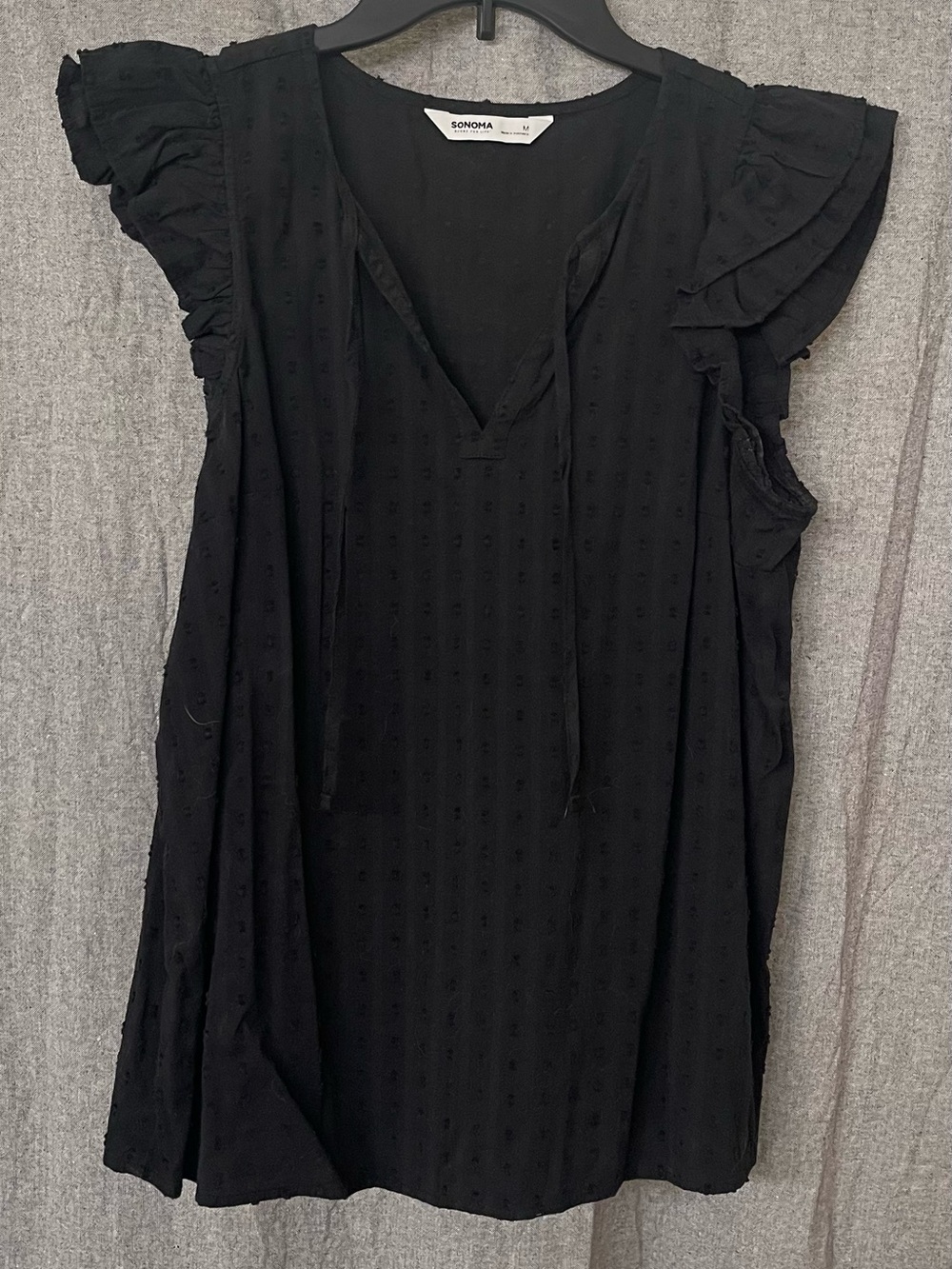 Sonoma Black V-Neck Flutter Sleeve Tunic with Swiss Dot Texture